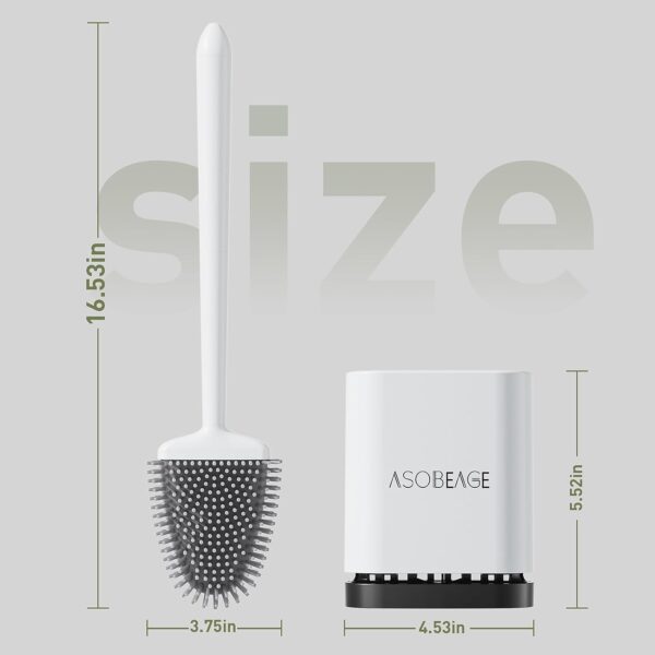ASOBEAGE Toilet Brush, Deep Cleaner Silicone Toilet Brushes with Flexible Bristles, Toilet Brush with Quick Drying Holder Set for Bathroom（White）