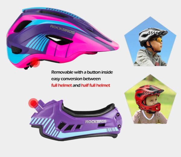 ROCKBROS Kids Full Face Bike Helmet Kids Helmet Toddler Bike Helmets Full Face Protective Safety Helmet for MTB Skateboarding Scooter Roller Skating Cycling