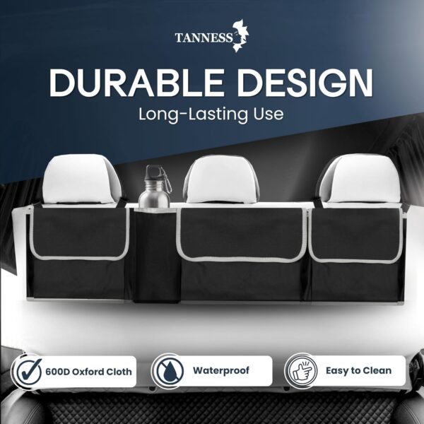 TANNESS Car Boot Seat Organiser with Adjustable Straps - Storage Accessories Organisers - Seat Back Protectors, Medium Large Interior Travel Storage,...