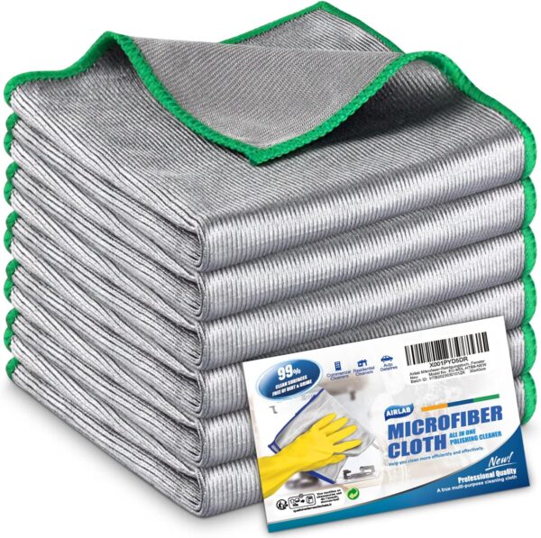 Airlab 6x Magic Glass Cleaning Cloth, Double-Sided Lint Free Microfibre Cleaning Cloth for Polishing Wine Glass, Windows and Mirrors, Streak Free Dish...