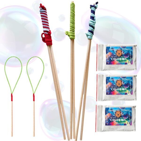 Bubble Brothers Giant Bubble Kit for Kids 5 Bubble Wand and 15 Liters Bubble Mixture Kids Garden Toys with Bubble Solution and 5 Bubble Makers wooden...